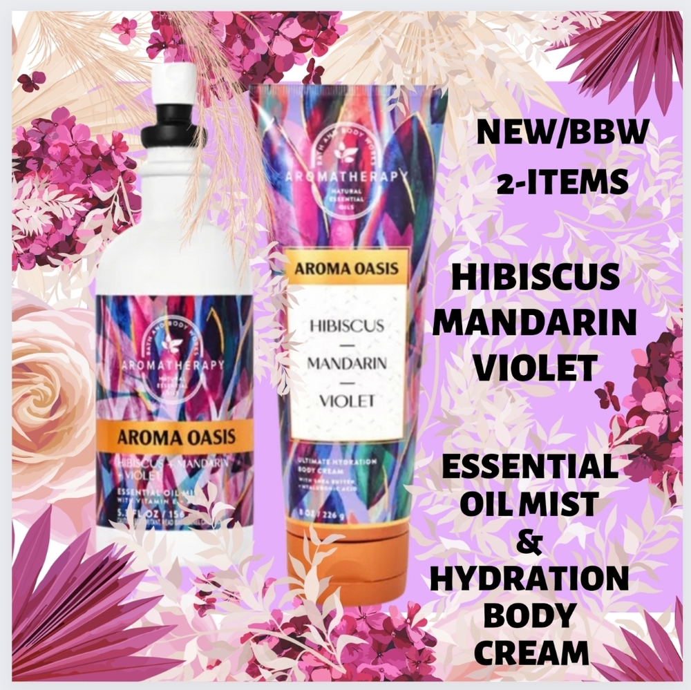 🔥2 items"HIBISCUS MANDARIN VIOLET" OIL MIST & HYD CREAM NEW/BBW